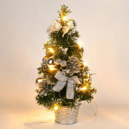 Compact LED Christmas Tree Adorned with Ornaments and Pine Needles