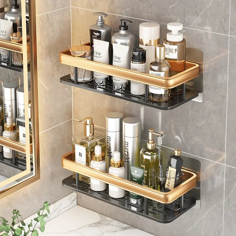 Monzzi Aluminum Bathroom Organizer - No-Drill Storage for Shampoo and Towels