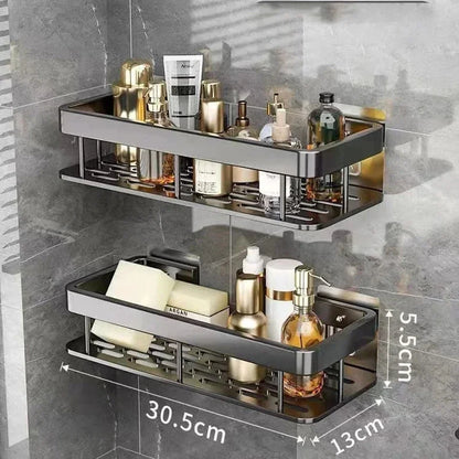 Monzzi Aluminum Bathroom Organizer - No-Drill Storage for Shampoo and Towels