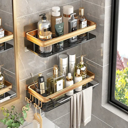 Monzzi No-Drill Aluminum Bathroom Organizer for Shampoo and Towels