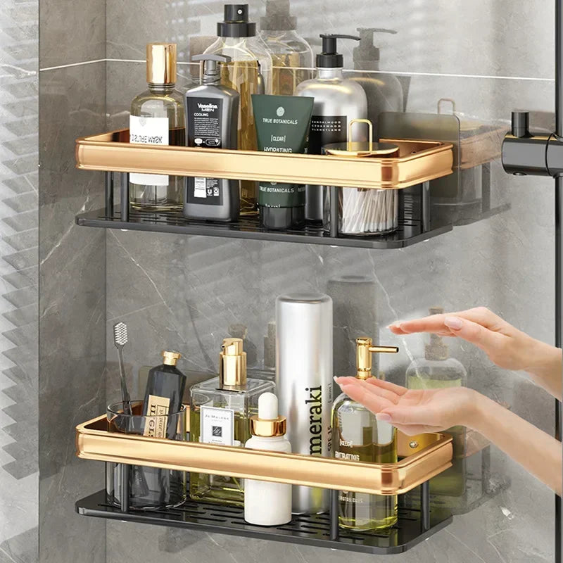 Monzzi Aluminum Bathroom Organizer - No-Drill Storage for Shampoo and Towels