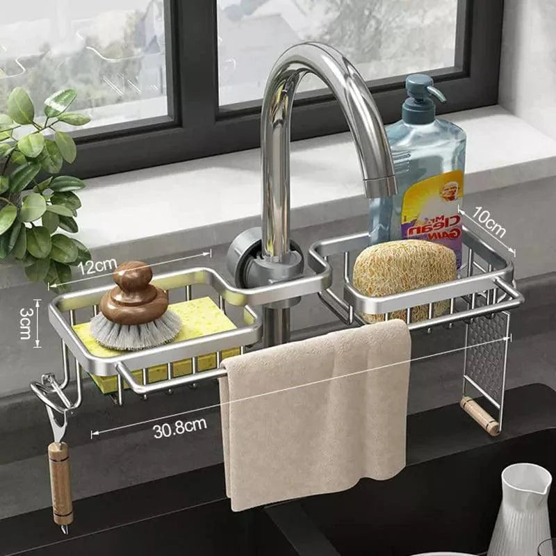 Monzzi Aluminum Kitchen Sink Sponge Holder and Organizer