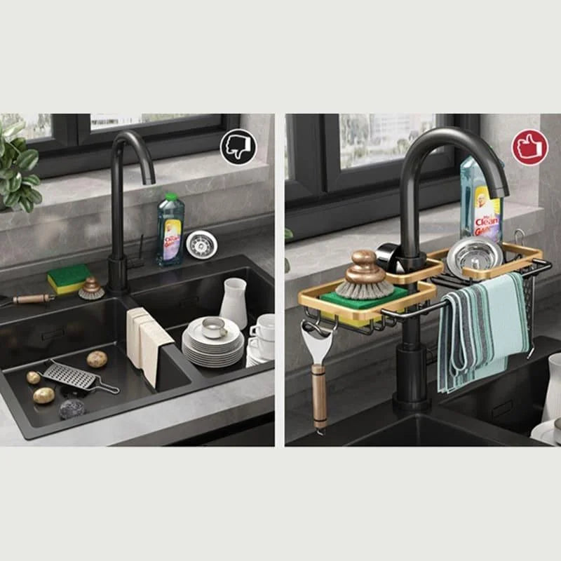 Monzzi Aluminum Kitchen Sink Sponge Holder and Organizer