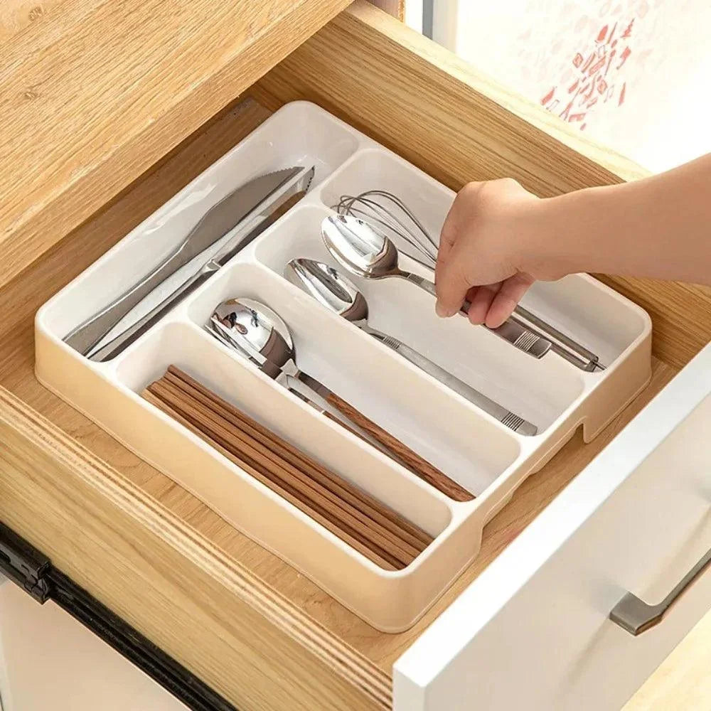 Modern White Cutlery Organizer with Dividers for a Stylish Kitchen