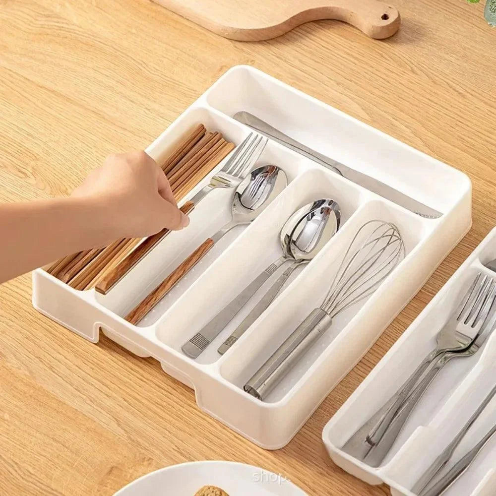 Modern White Cutlery Organizer with Dividers for a Stylish Kitchen