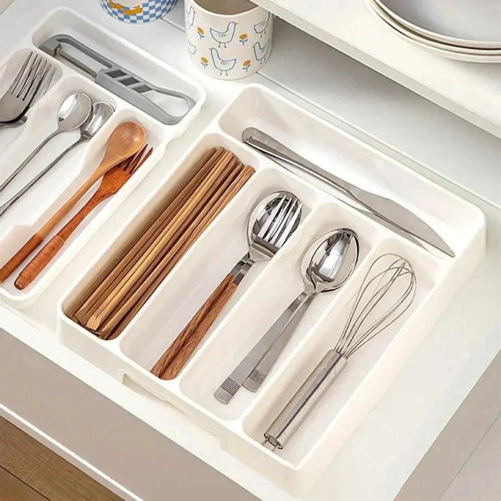 Modern White Cutlery Organizer with Dividers for a Stylish Kitchen