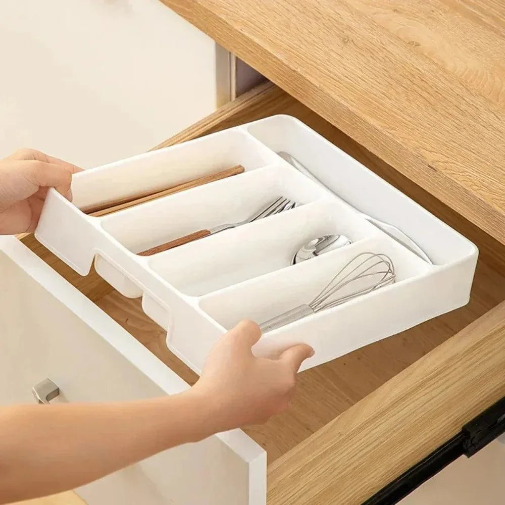 Modern White Cutlery Organizer with Dividers for a Stylish Kitchen