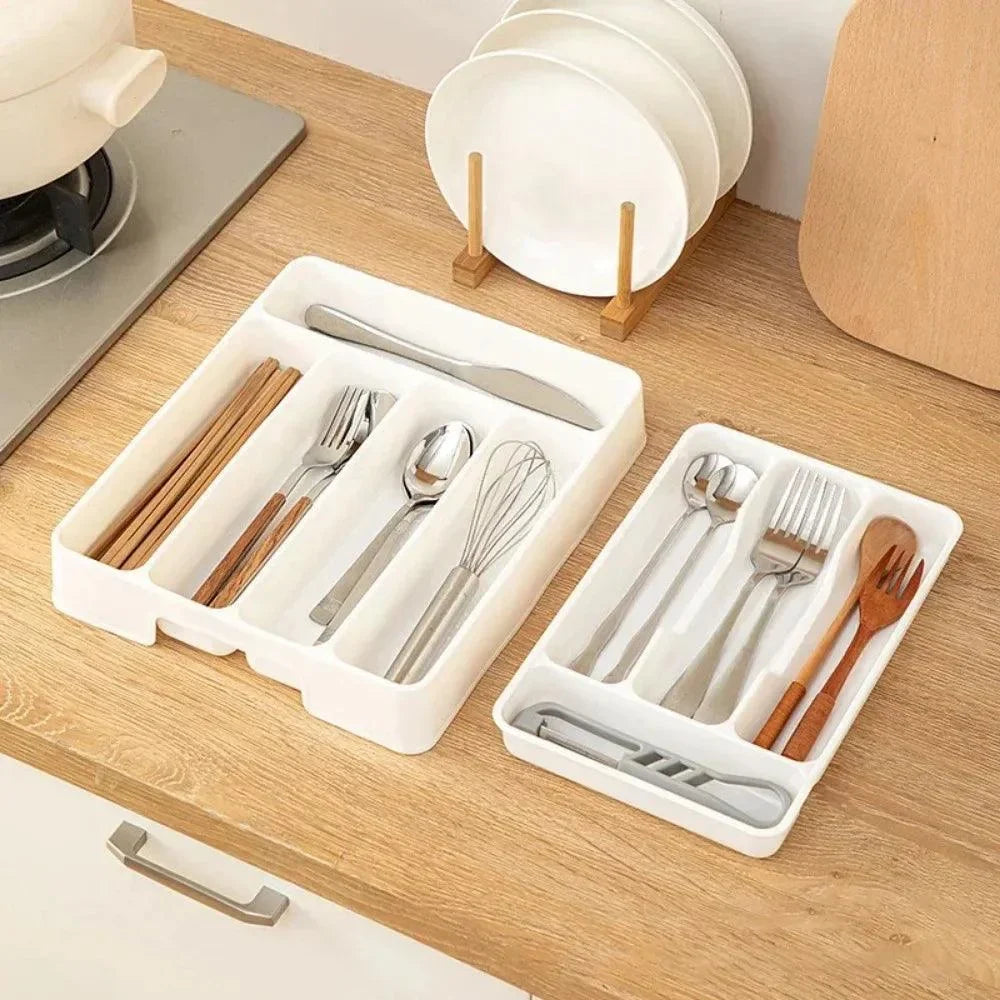 Modern White Cutlery Organizer with Dividers for a Stylish Kitchen