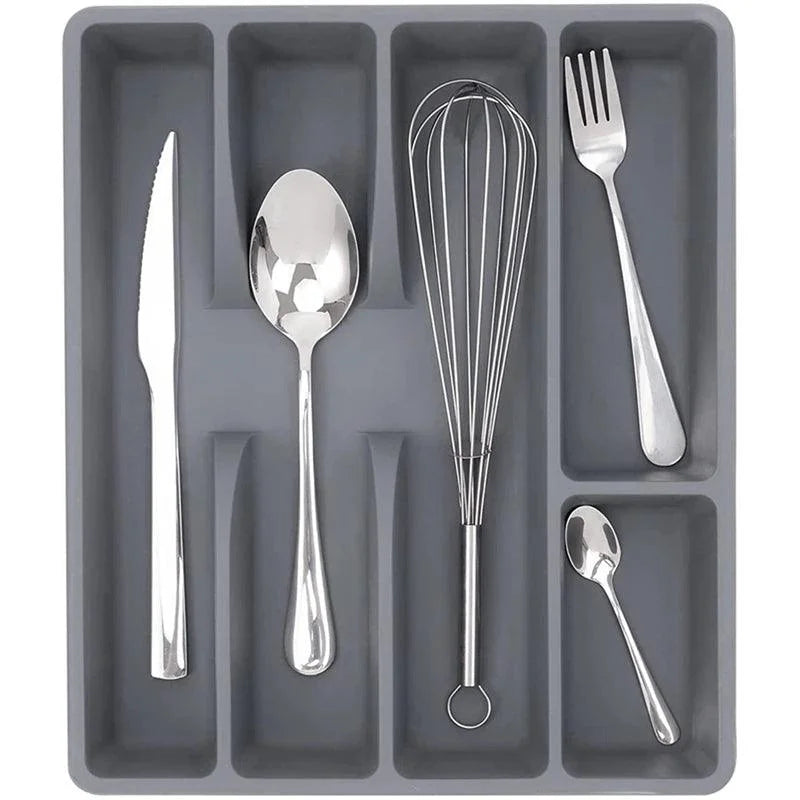 Gray Cutlery Organizer with 5 Dividers for Monzzi