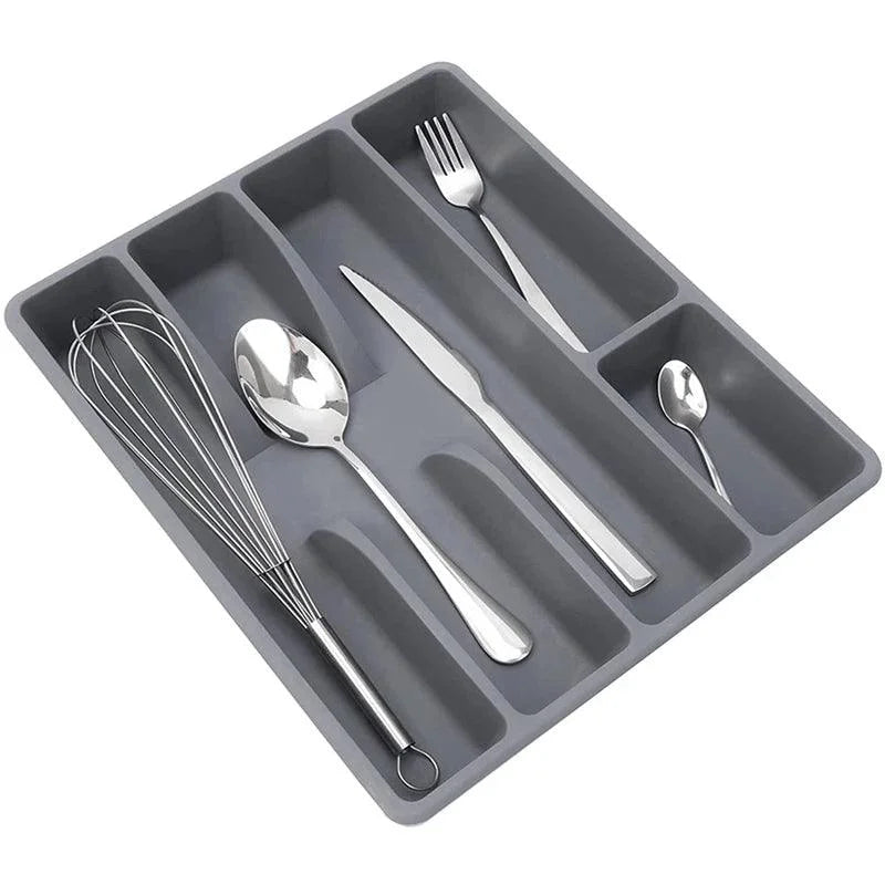 Gray Cutlery Organizer with 5 Dividers for Monzzi