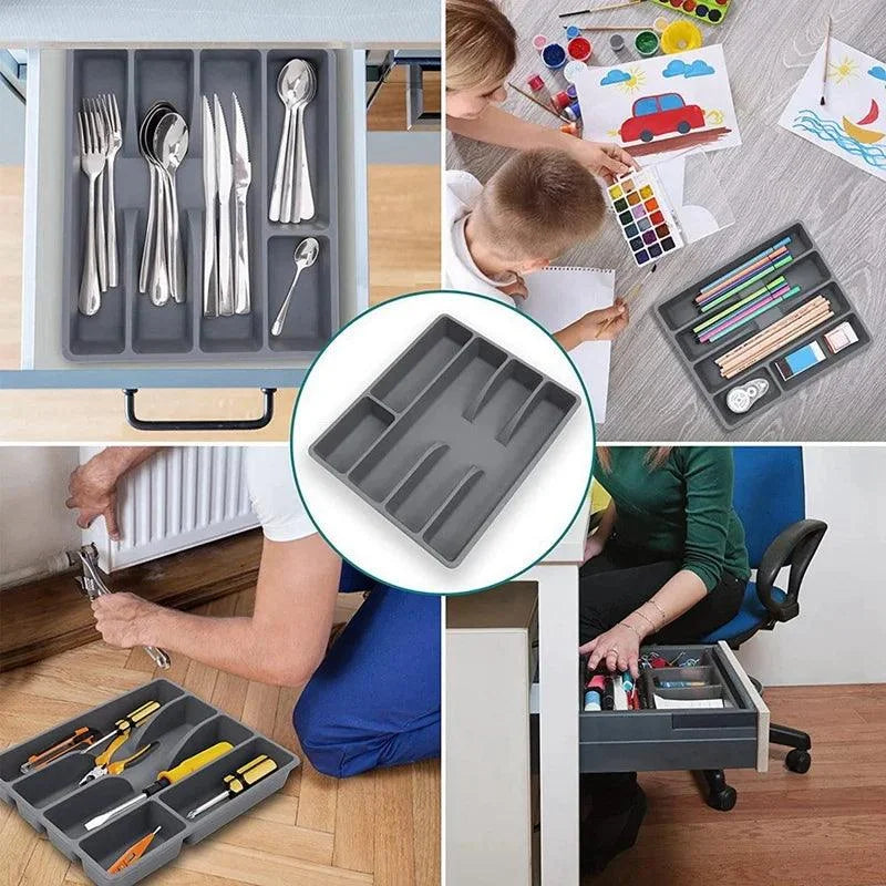 Gray Cutlery Organizer with 5 Dividers for Monzzi