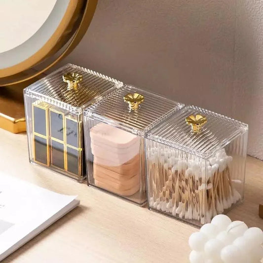 Acrylic Cotton Swab and Organizer Set for Bathroom and Bedroom by Monzzi