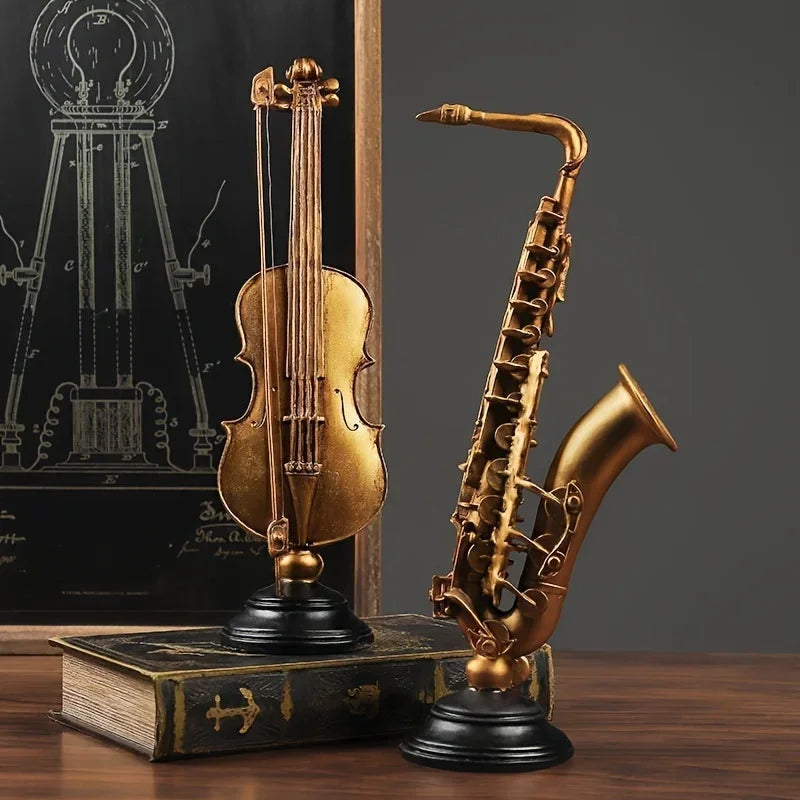 Gold Monzzi Design Decorative Resin Violin and Saxophone Ornaments