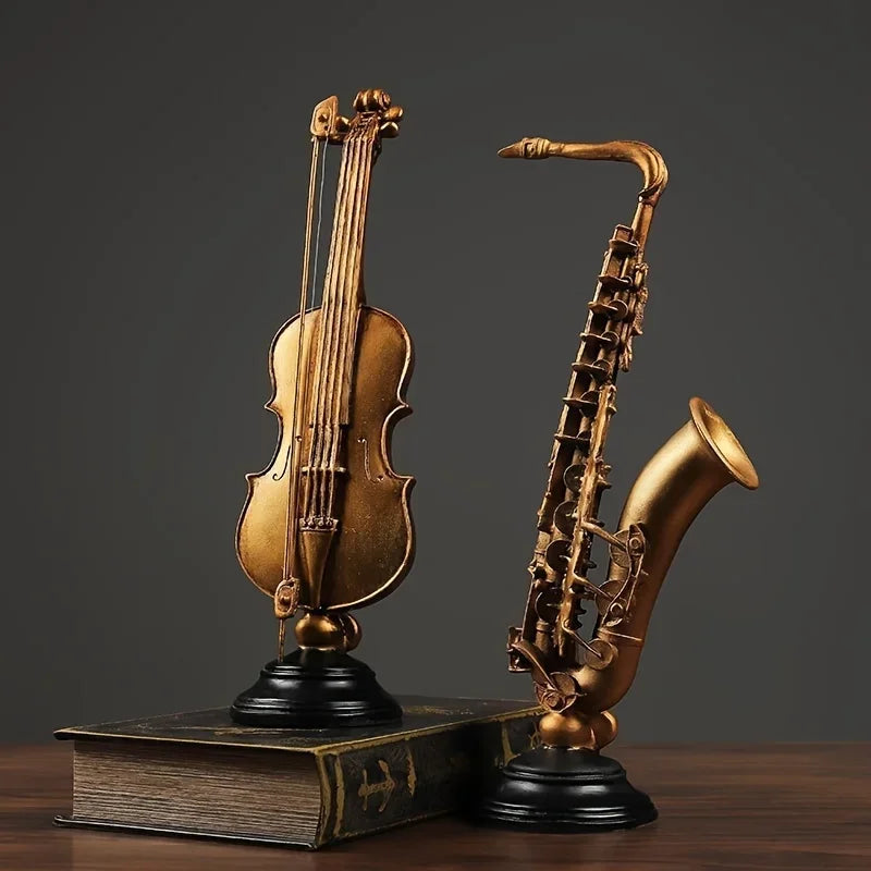 Gold Monzzi Design Decorative Resin Violin and Saxophone Ornaments
