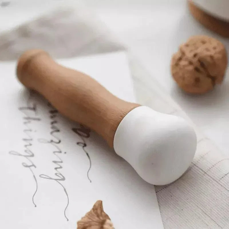 Ceramic Mortar and Pestle Set with Wooden Base for Monzzi Kitchen