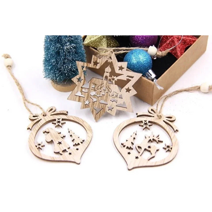 Set of 12 Rustic Wooden Christmas Ornaments for Monzzi Tree
