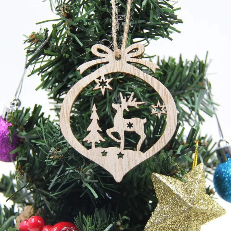 Set of 12 Rustic Wooden Christmas Ornaments for Monzzi Tree