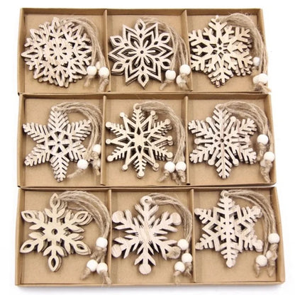 Set of 12 Rustic Wooden Christmas Ornaments for Monzzi Tree