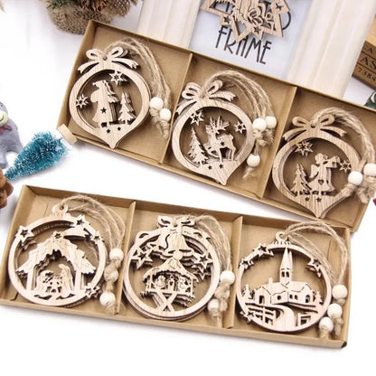 Set of 12 Rustic Wooden Christmas Ornaments for Monzzi Tree