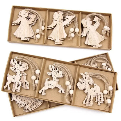 Set of 12 Rustic Wooden Christmas Ornaments for Monzzi Tree