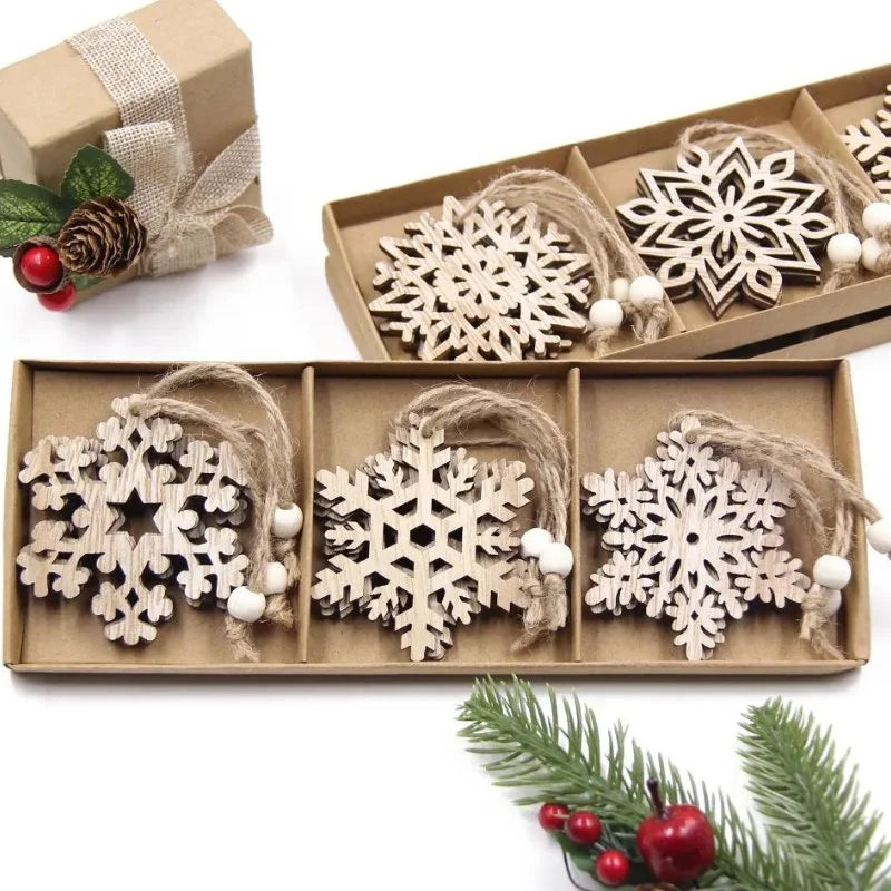 Set of 12 Rustic Wooden Christmas Ornaments for Monzzi Tree