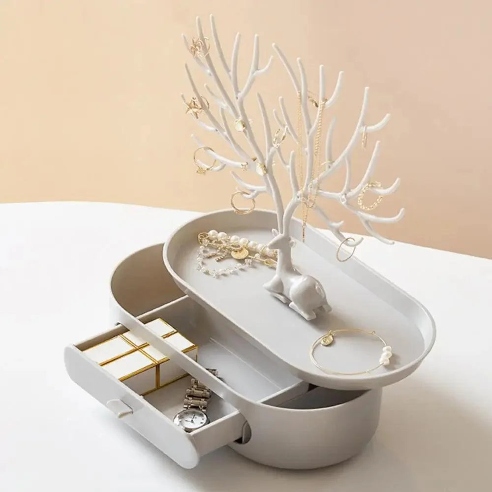 Monzzi Acrylic Jewelry Organizer Tree with Drawer for Accessory Storage
