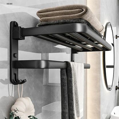 Onyx Black Foldable Wall Towel Rack with Monzzi Hook