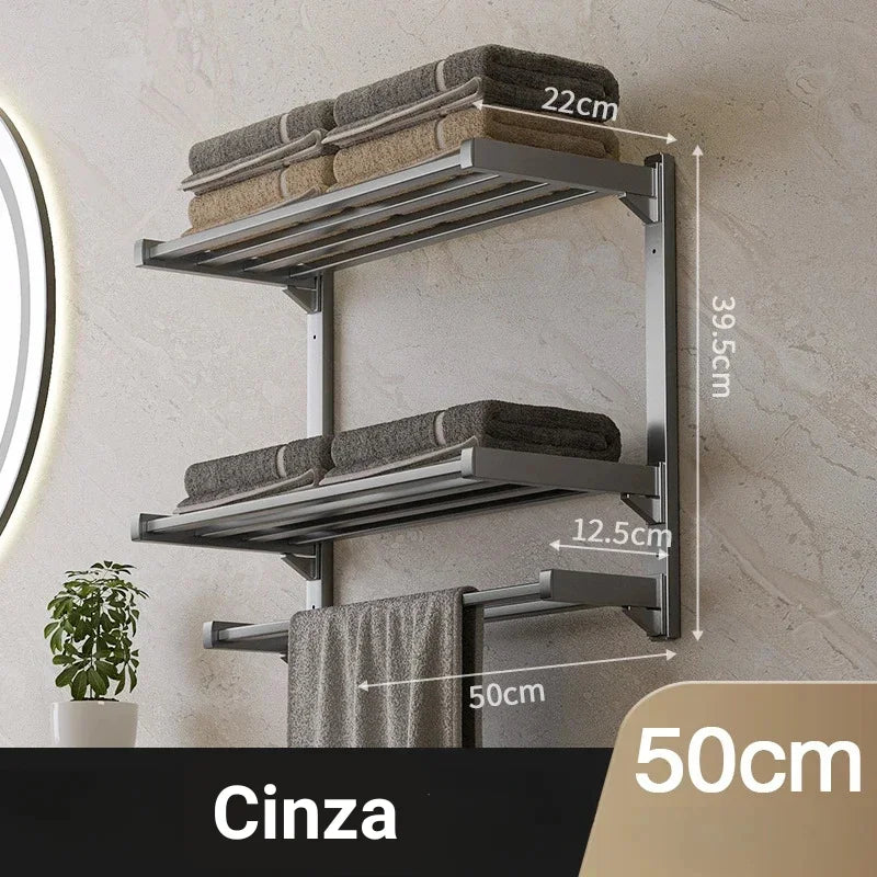 Monzzi Wall-Mounted Towel Holder with Reinforced Shelf - No Drilling Required