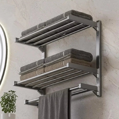 Monzzi Wall-Mounted Towel Holder with Reinforced Shelf - No Drilling Required