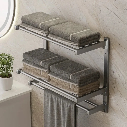 Monzzi Wall-Mounted Towel Holder with Reinforced Shelf - No Drilling Required