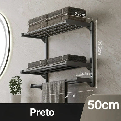 Monzzi Wall-Mounted Towel Holder with Reinforced Shelf - No Drilling Required