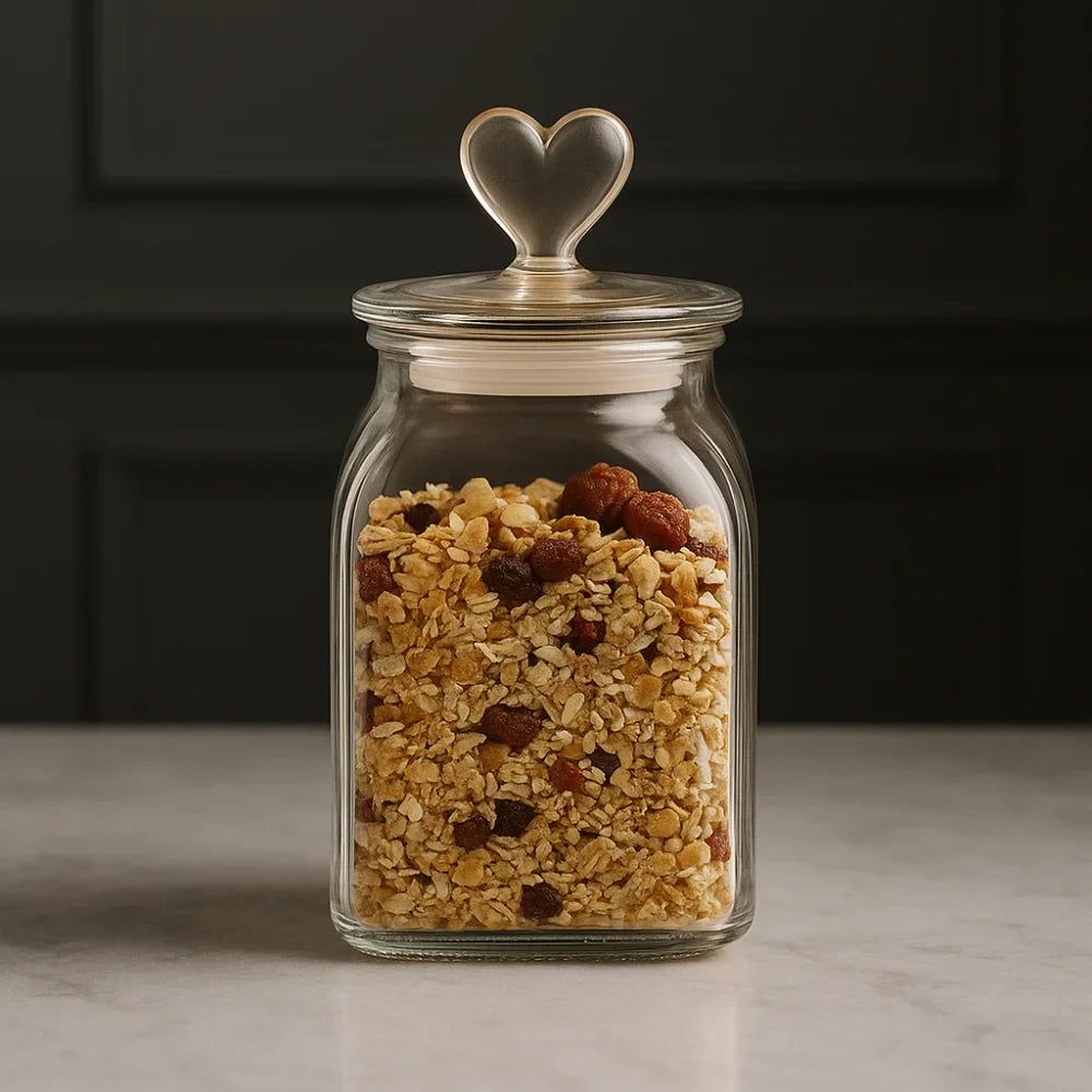 Monzzi heart lid amber borosilicate glass jar