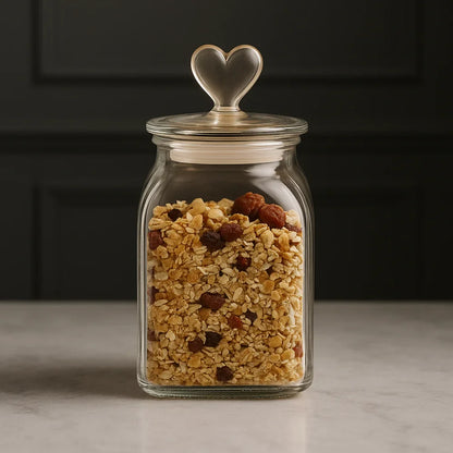 Monzzi heart lid amber borosilicate glass jar