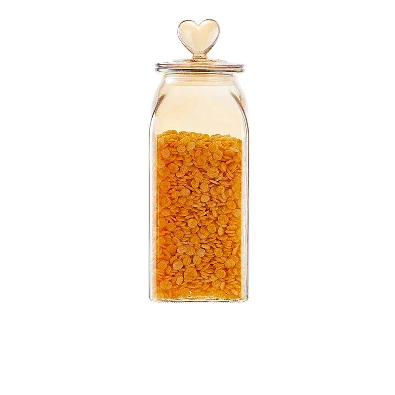 Monzzi heart lid amber borosilicate glass jar