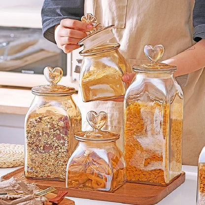 Monzzi heart lid amber borosilicate glass jar