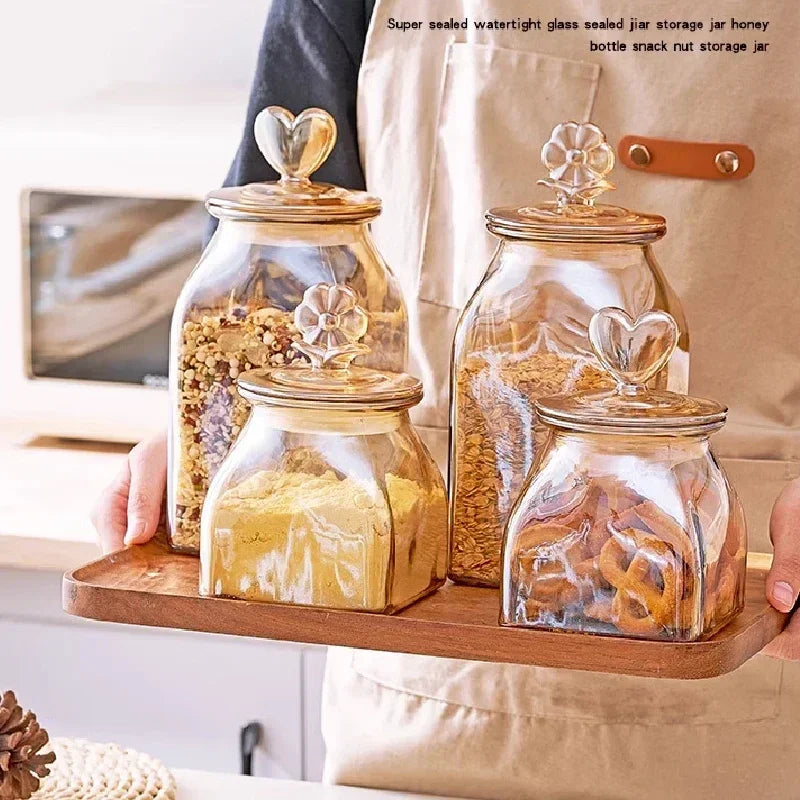 Monzzi heart lid amber borosilicate glass jar