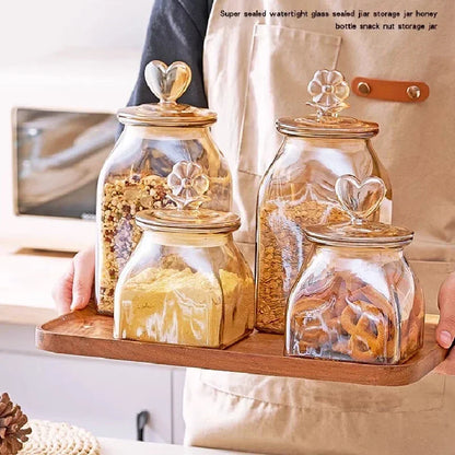 Monzzi heart lid amber borosilicate glass jar