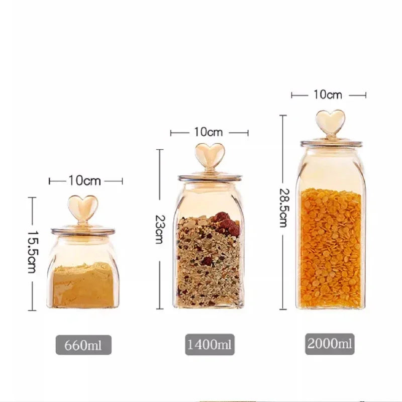 Monzzi heart lid amber borosilicate glass jar
