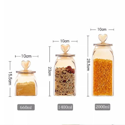 Monzzi heart lid amber borosilicate glass jar