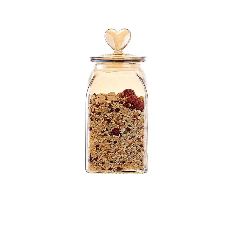 Monzzi heart lid amber borosilicate glass jar