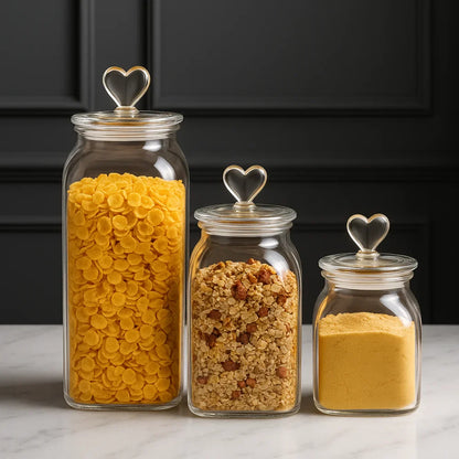 Monzzi heart lid amber borosilicate glass jar