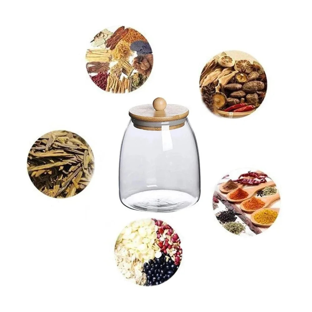 Borosilicate Glass Jar with Airtight Wooden Lid by Monzzi