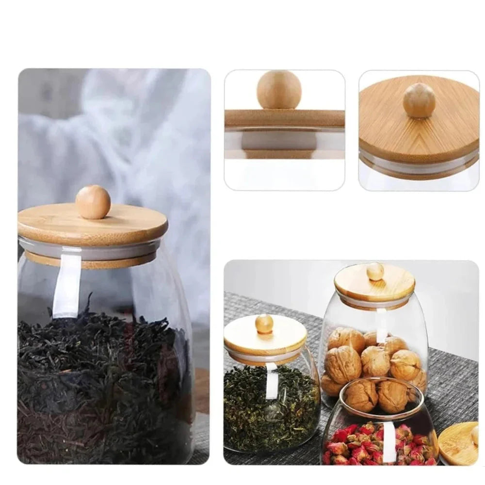 Borosilicate Glass Jar with Airtight Wooden Lid by Monzzi