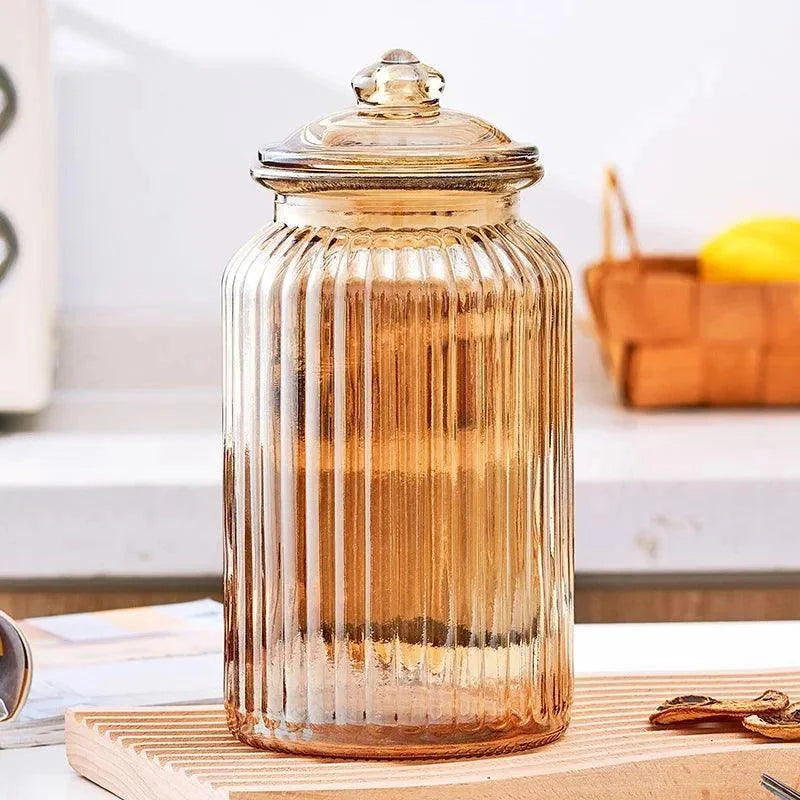 Monzzi Sealed Amber Glass Jar with Creative Stripes for Tea and Treats