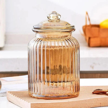 Monzzi Sealed Amber Glass Jar with Creative Stripes for Tea and Treats
