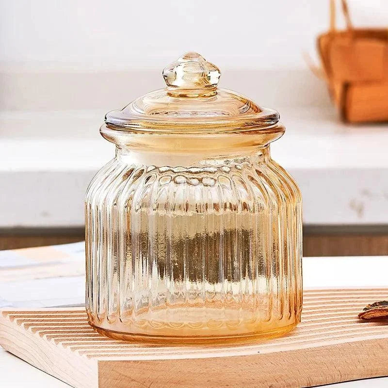 Amber Sealed Creative Striped Glass Jar for Tea and Sweets by Monzzi