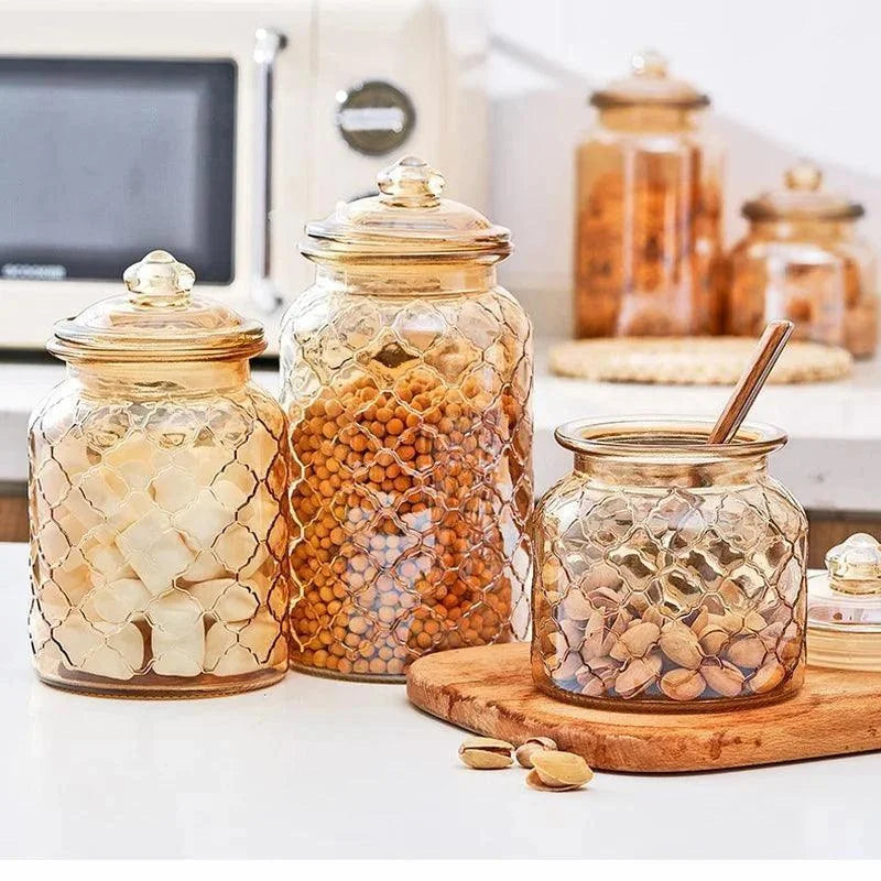 Monzzi Amber Textured Glass Jar with Seal for Tea and Treats