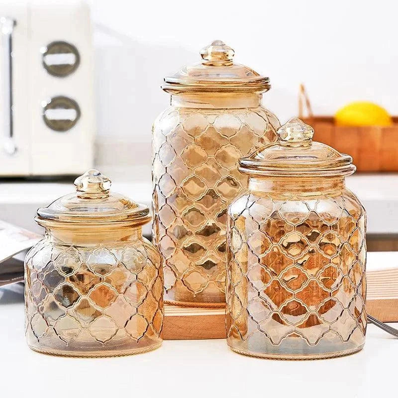 Monzzi Amber Textured Glass Jar with Seal for Tea and Treats