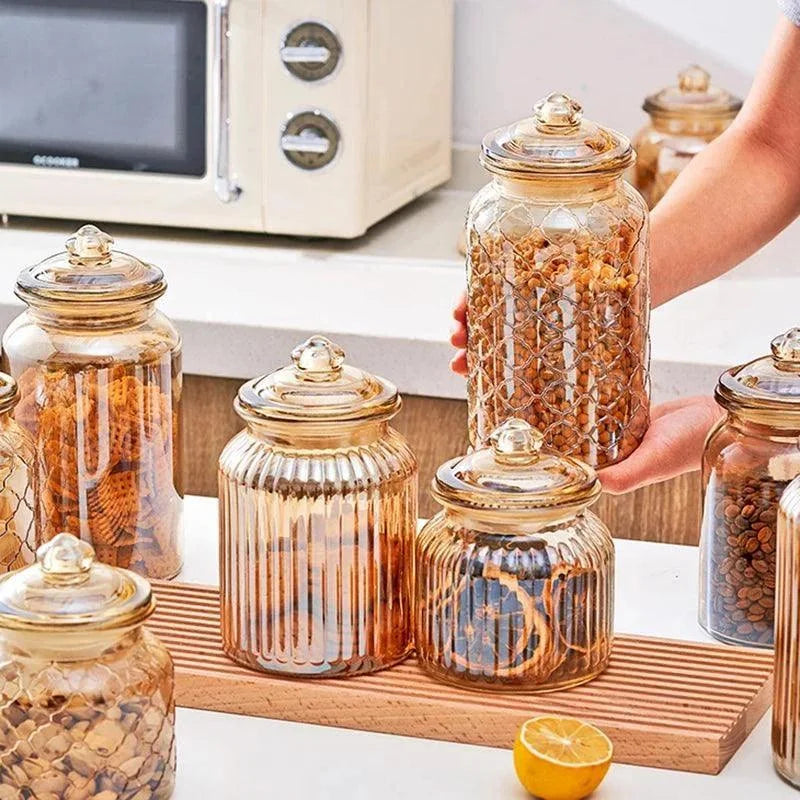 Monzzi Sealed Amber Textured Glass Jar for Tea and Sweets