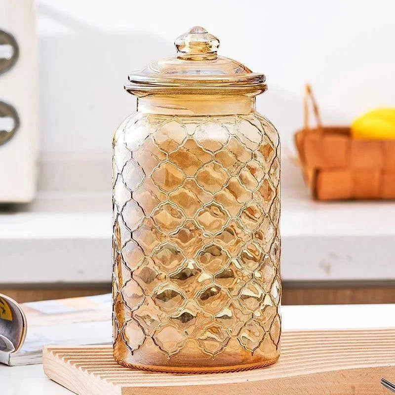 Monzzi Sealed Amber Textured Glass Jar for Tea and Sweets